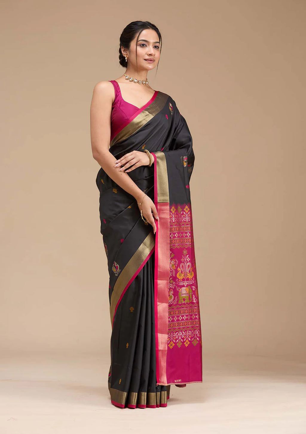 Black Printed Art Silk Saree