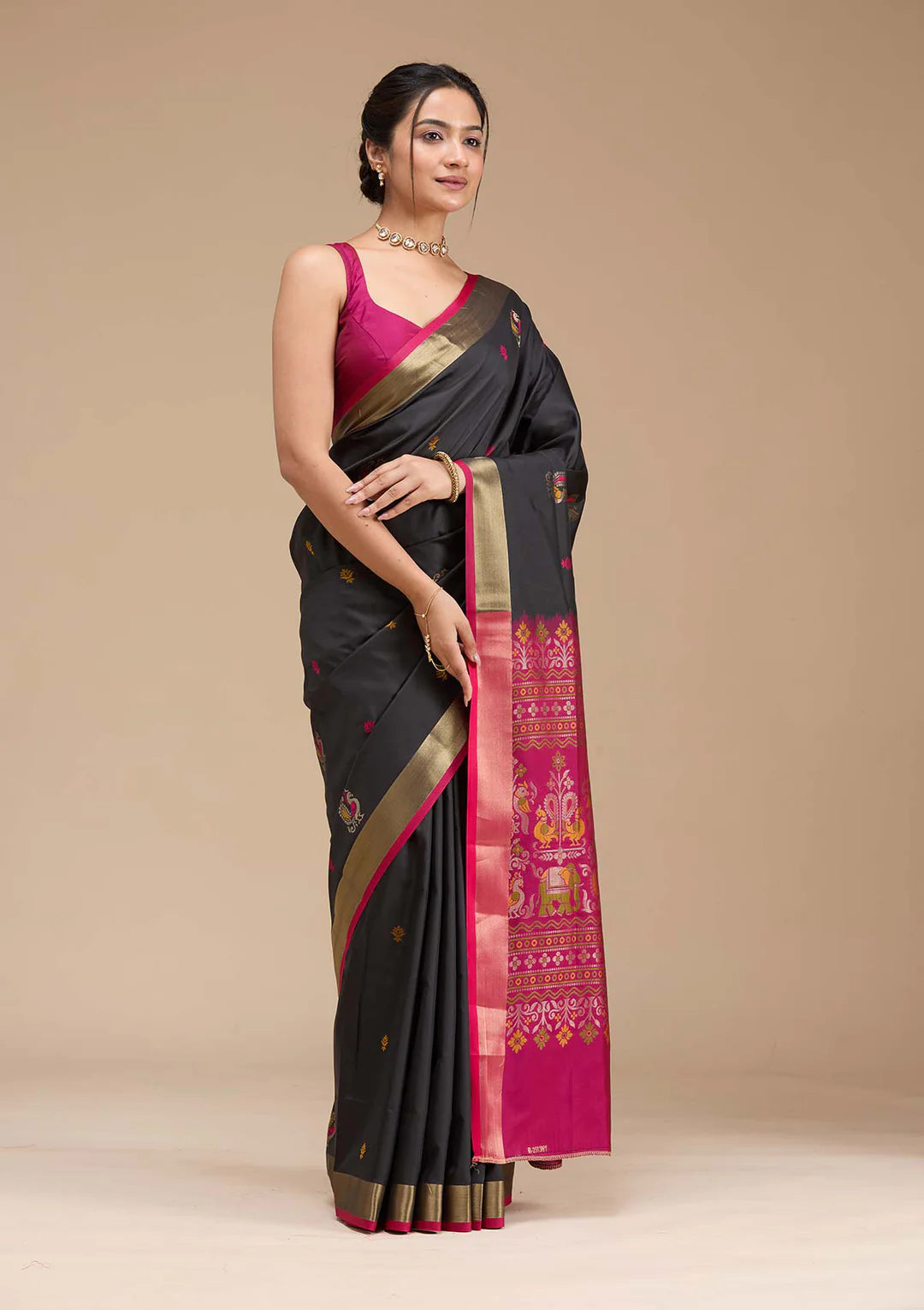 Black Printed Art Silk Saree