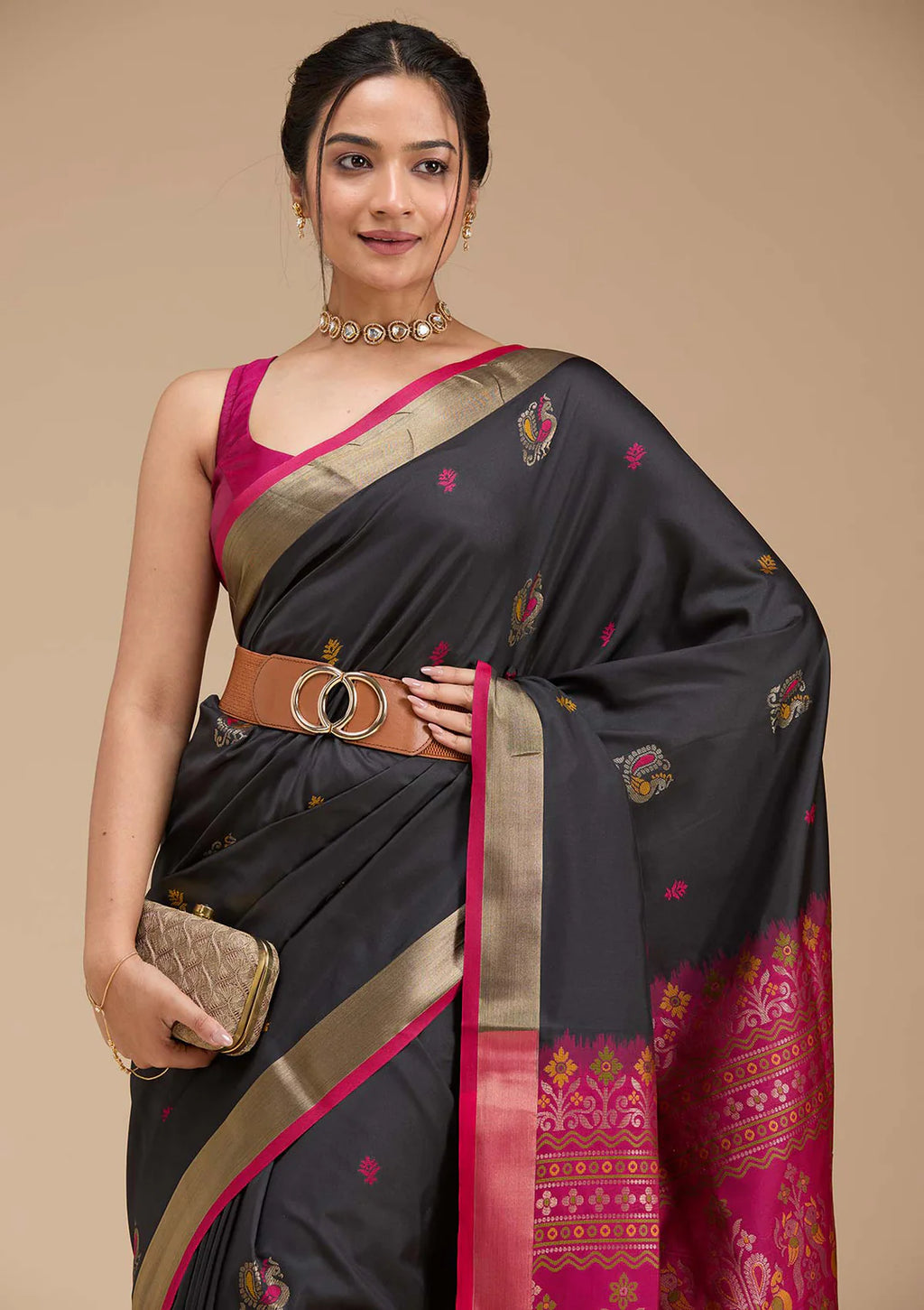 Black Printed Art Silk Saree