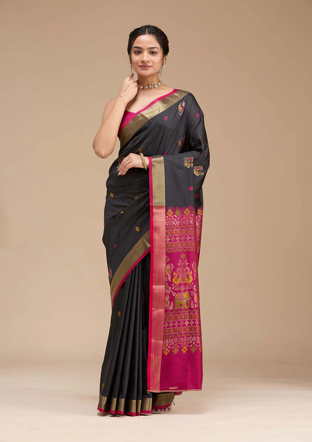 Black Printed Art Silk Saree