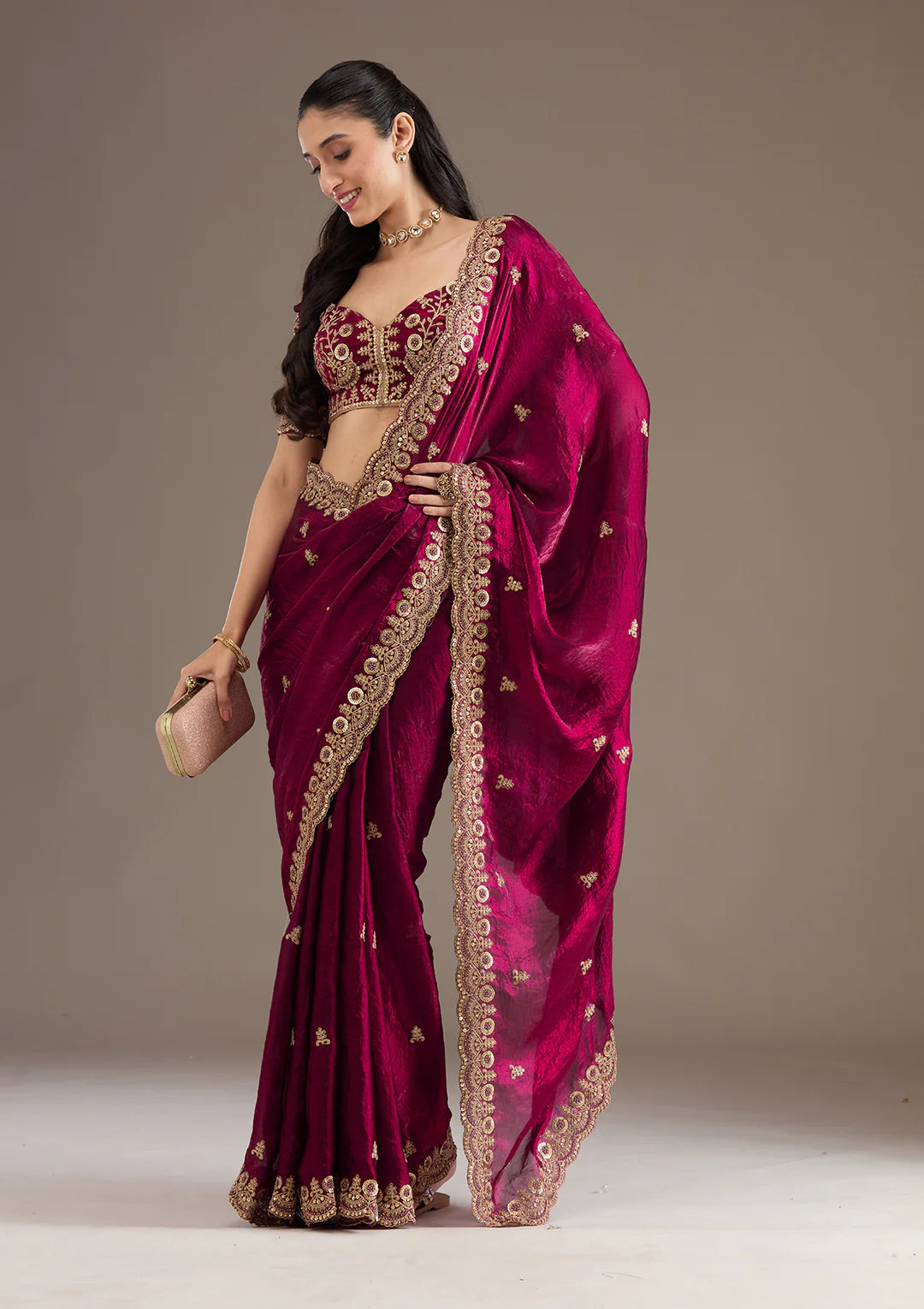 Maroon Zariwork Soft Silk Saree