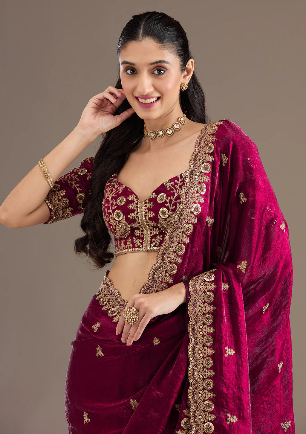 Maroon Zariwork Soft Silk Saree
