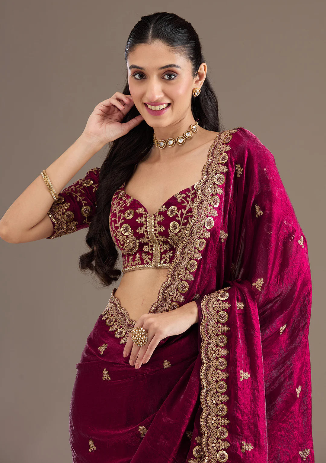 Maroon Zariwork Soft Silk Saree